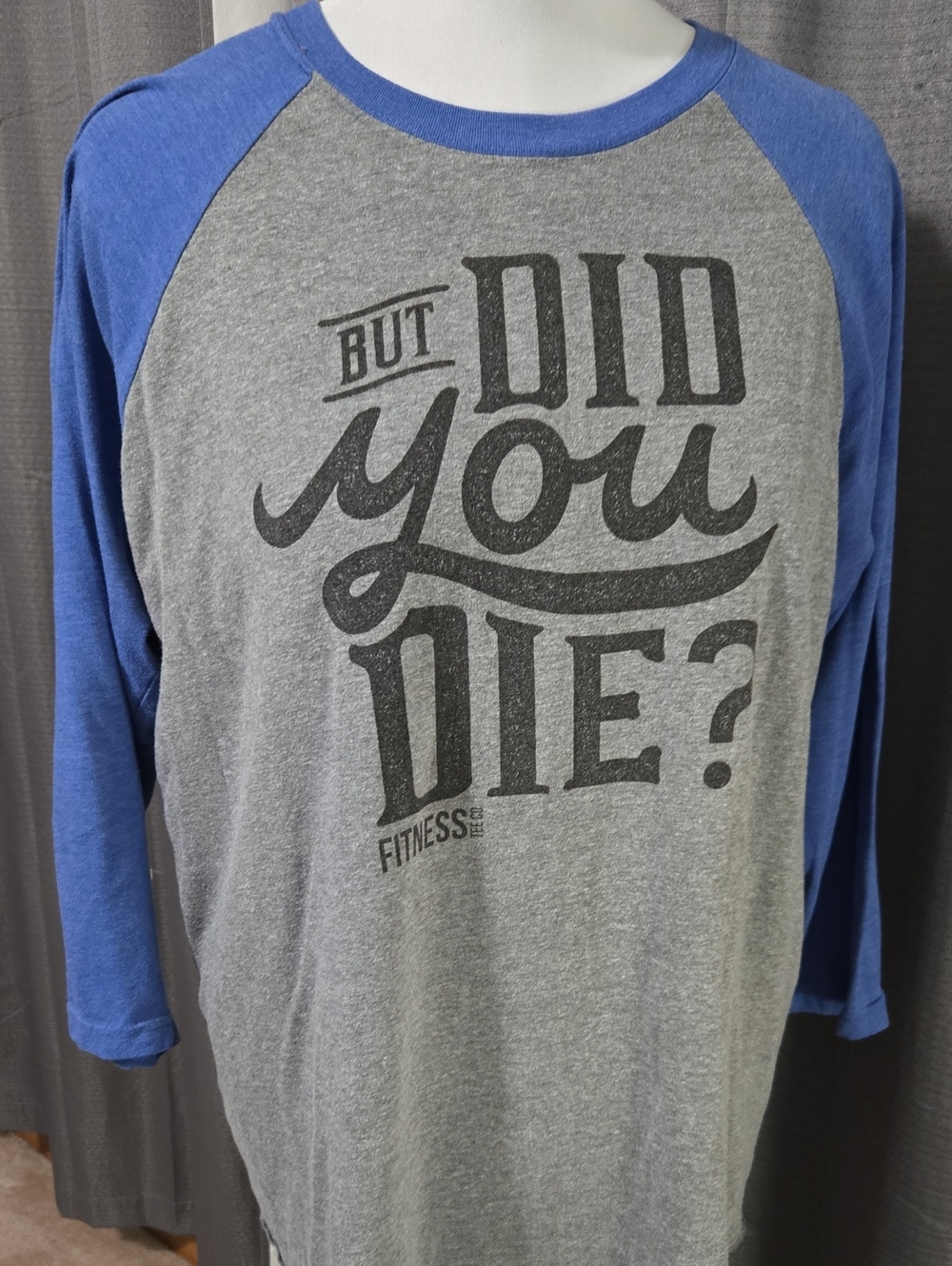 Men's Long Sleeve Raglan Tee - Blue and Gray with Graphic